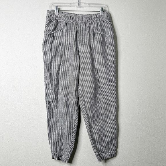 Old Navy Gray Striped Cropped Linen Blend Pants Size Medium - Picture 1 of 8